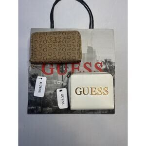 Set Of 2 Brand New Guess Wallets With Tags. White With Gold Logo, Brown W/Gold